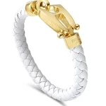White Leather Polished Gold Hardware