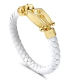 White Leather Polished Gold Hardware